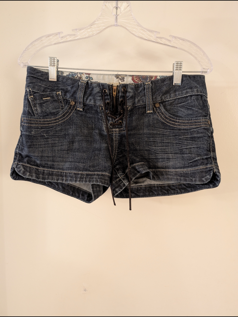 Guess Black-Blue Lace-Up Denim Shorts